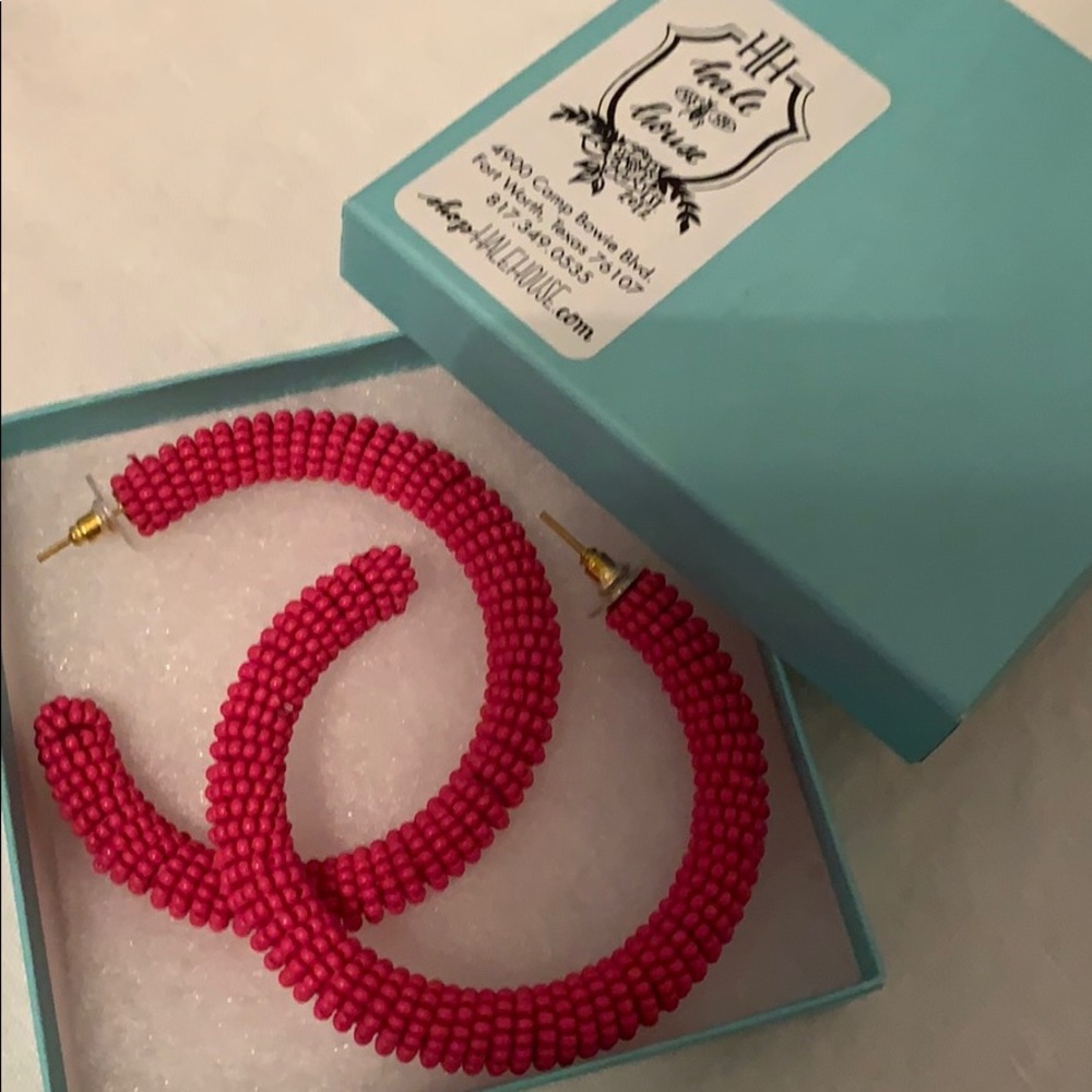 NIB Pink Beaded Hoop Earrings